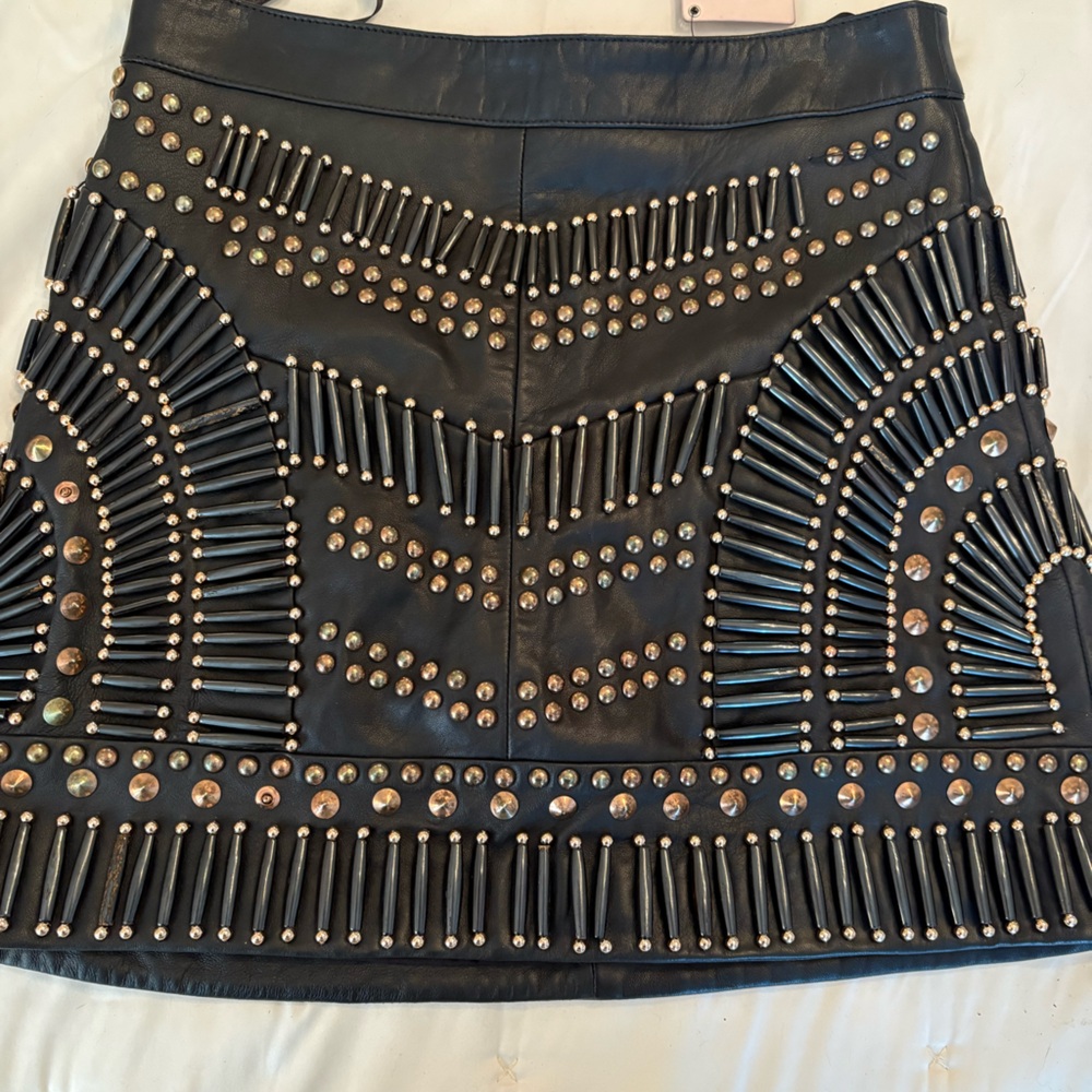 Nasty Gal Beaded Leather Mini Skirt M